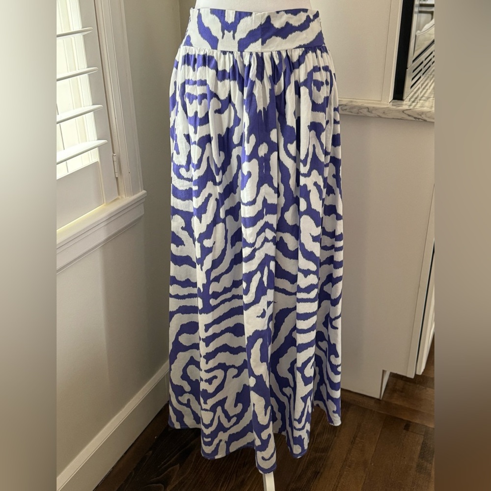 White and Blue Printed Maxi Skirt